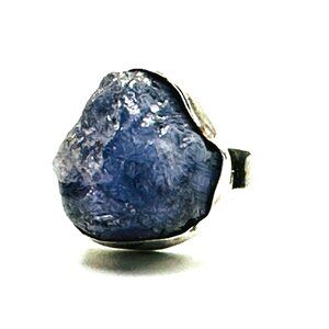 Vintage Sterling Silver & Raw Tanzanite Ring — OVERSIZED Uncut Blue-Violet Stone